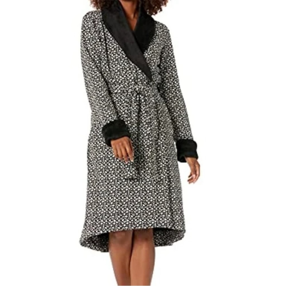 UGG Womens Black Cream Animal Print Duffield Robe XL